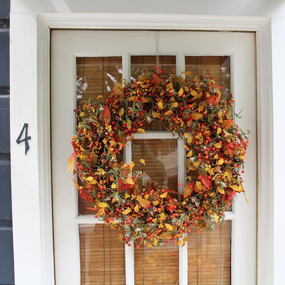 Appalachia Berry Silk Fall Door Wreath 24 inch, Handcrafted, Designed in , Full - Picture 4 of 9